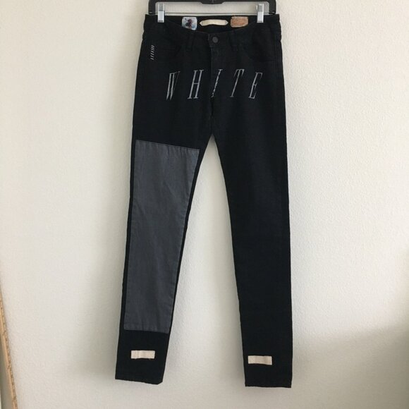 Off-White StreetWear Womens Size 27 Jean 2013 Rare Black Patchwork Logo Jean - Picture 1 of 16